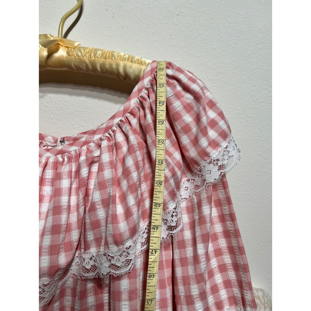 Vintage 70s Prairie Dress Pink Gingham Checkered Lace Trim Maxi Cottagecore S/M - Picture 9 of 11